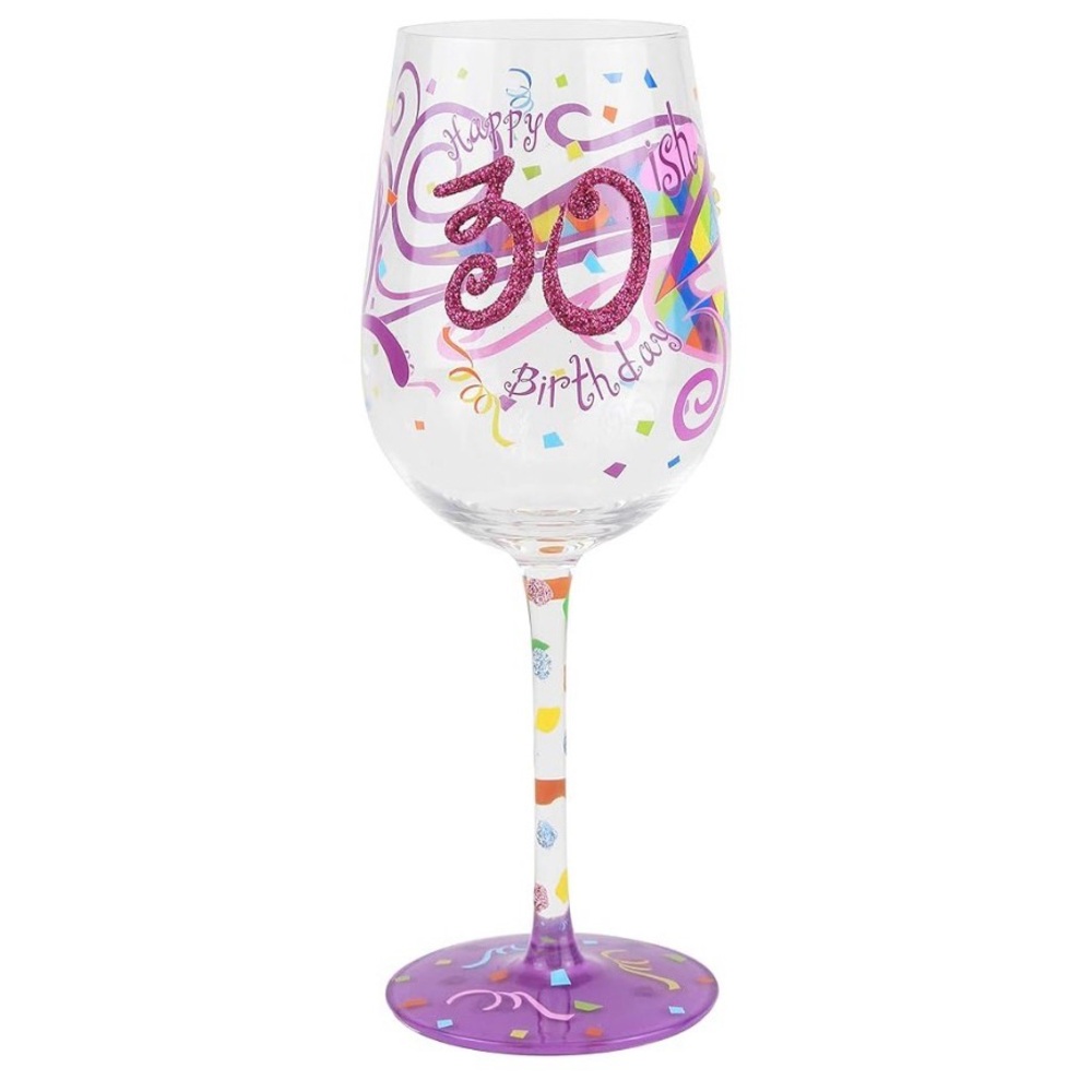 30ish Birthday Wine Glass with Purple and Pink Accents